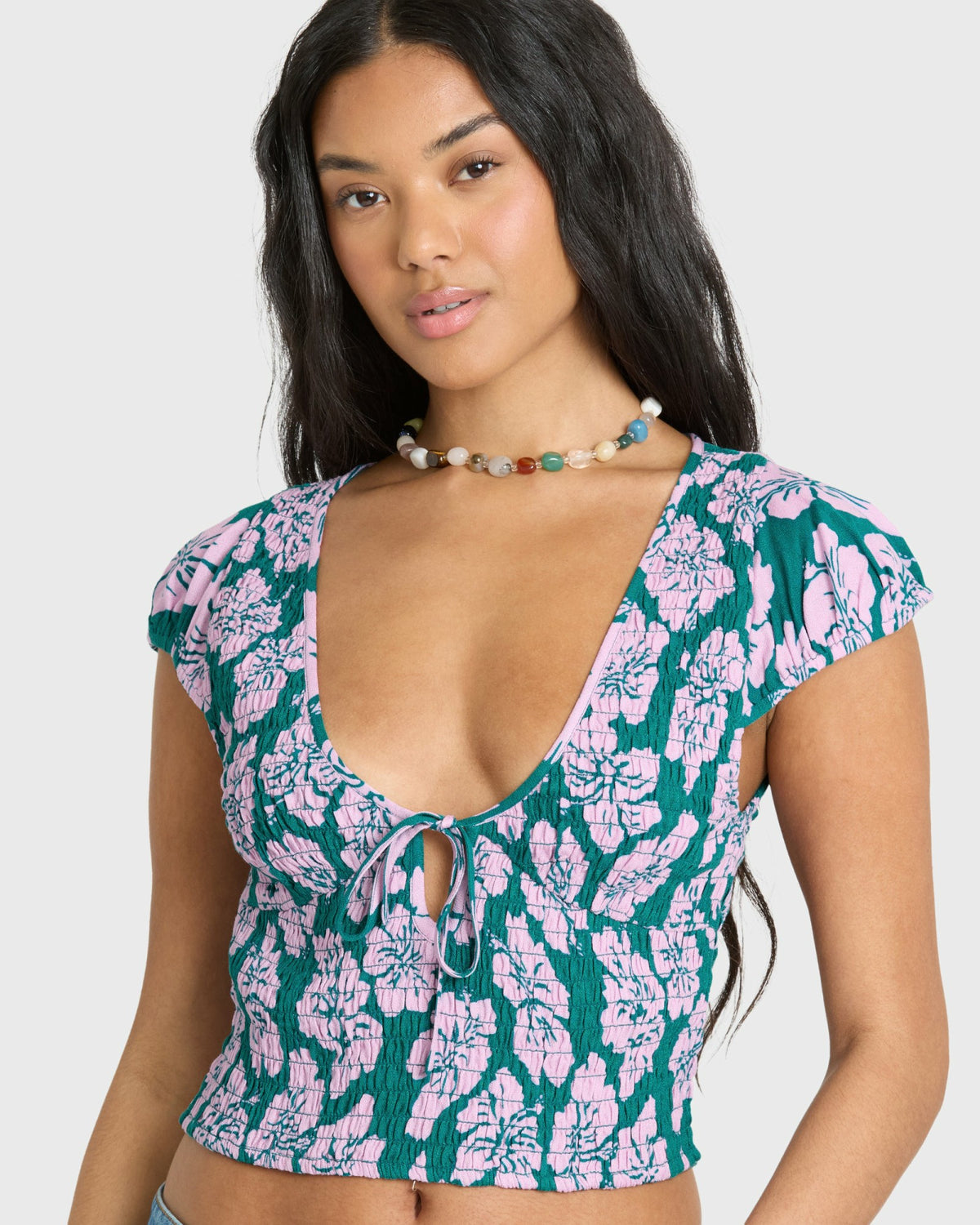 Billabong Women's Crush On You Short Sleeve Crepe Shirt - Deep Lagoon
