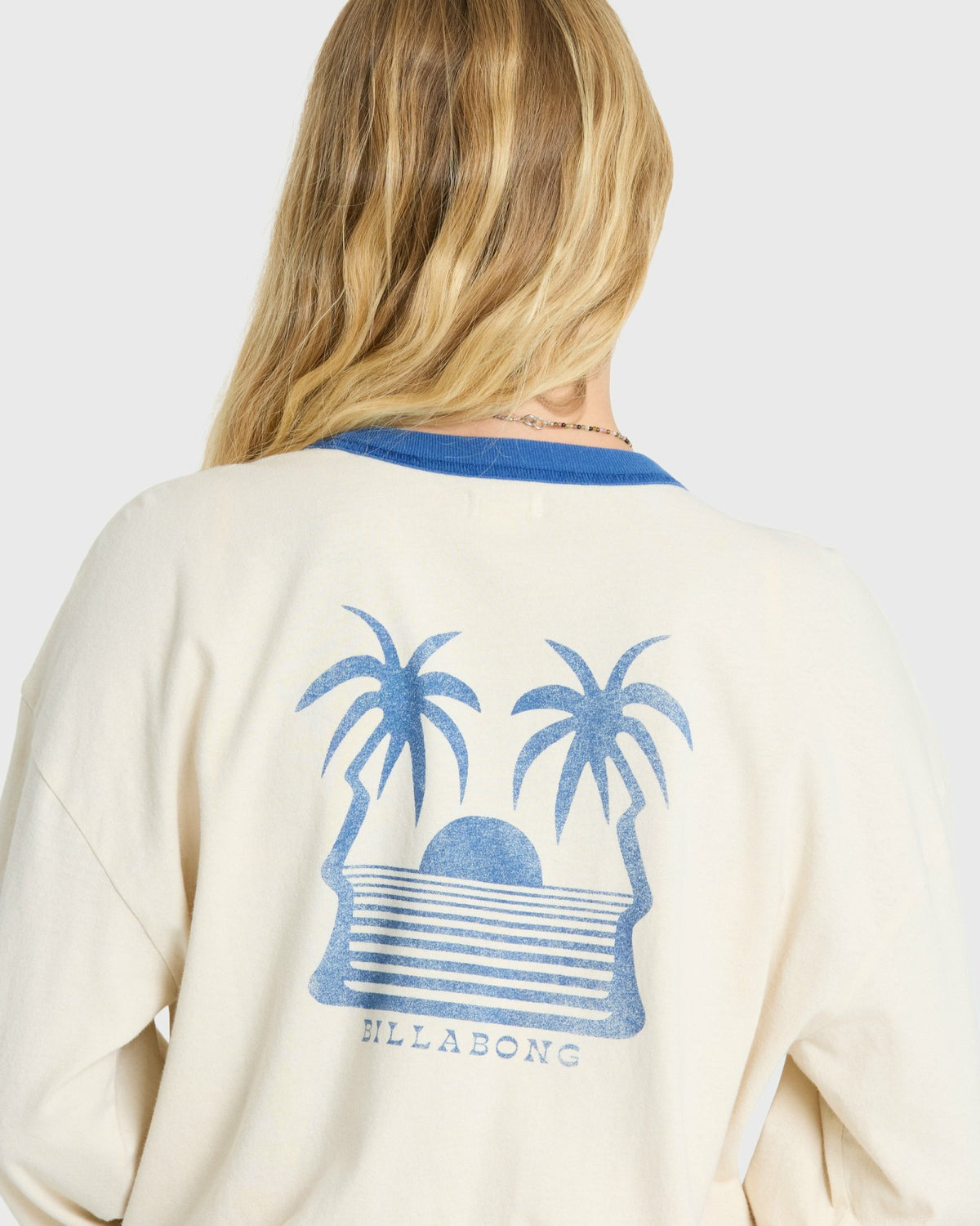 Billabong Women's Le Love Surf Ringer Long Sleeve Cotton T-Shirt - White Cap