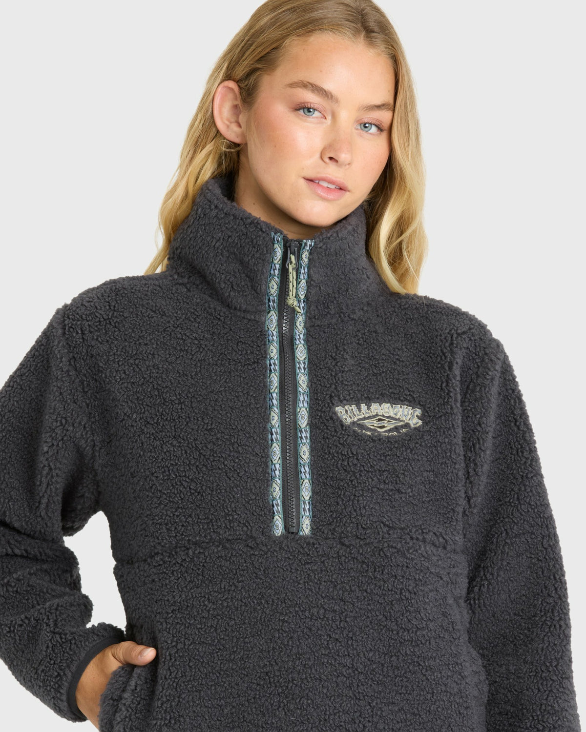 Billabong Women's Horizon Sherpa Mock Neck Half Zip Sweatshirt - Black Sands