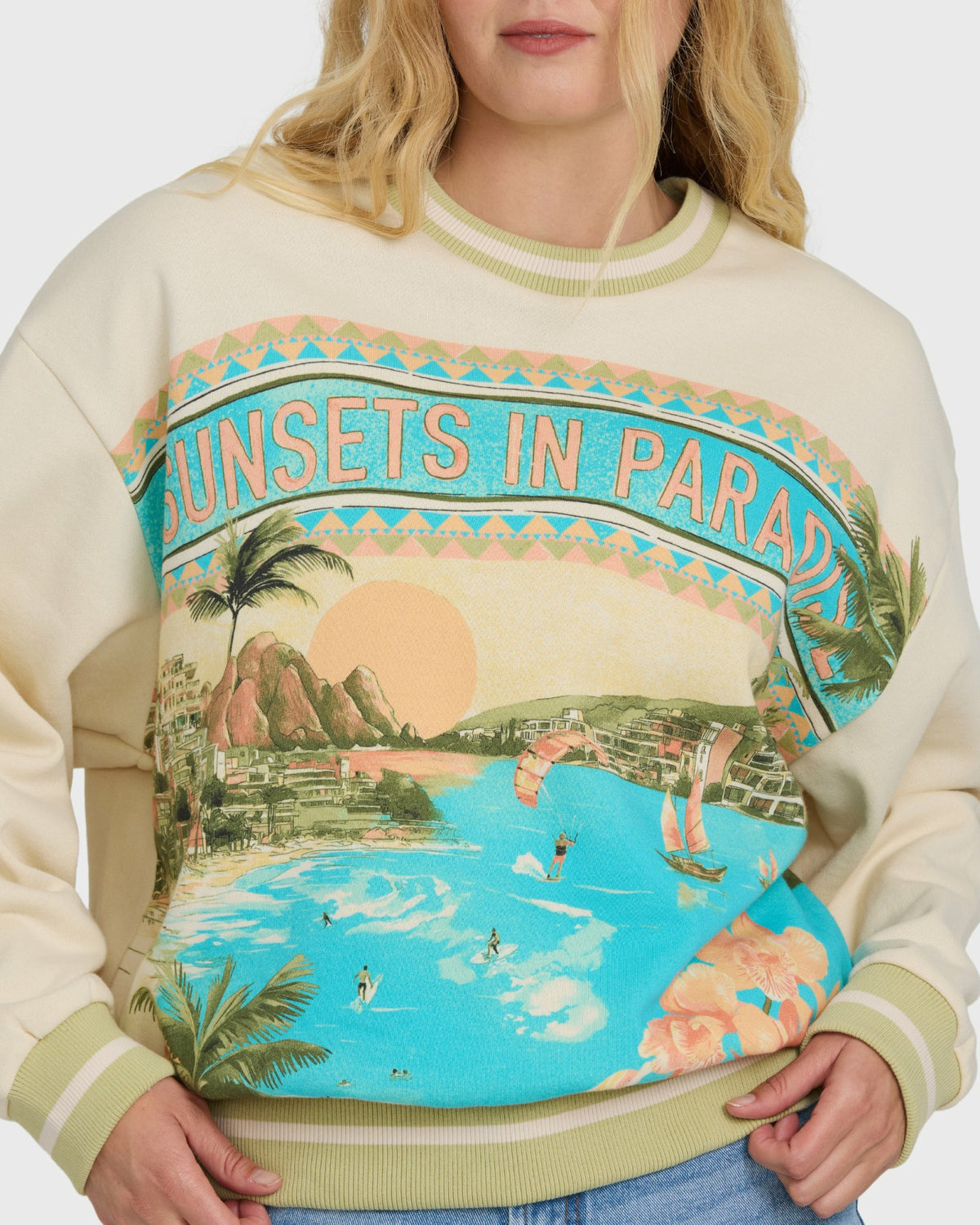 Billabong Women's Summer Dreams Kendal Crewneck Sweatshirt - White Cap