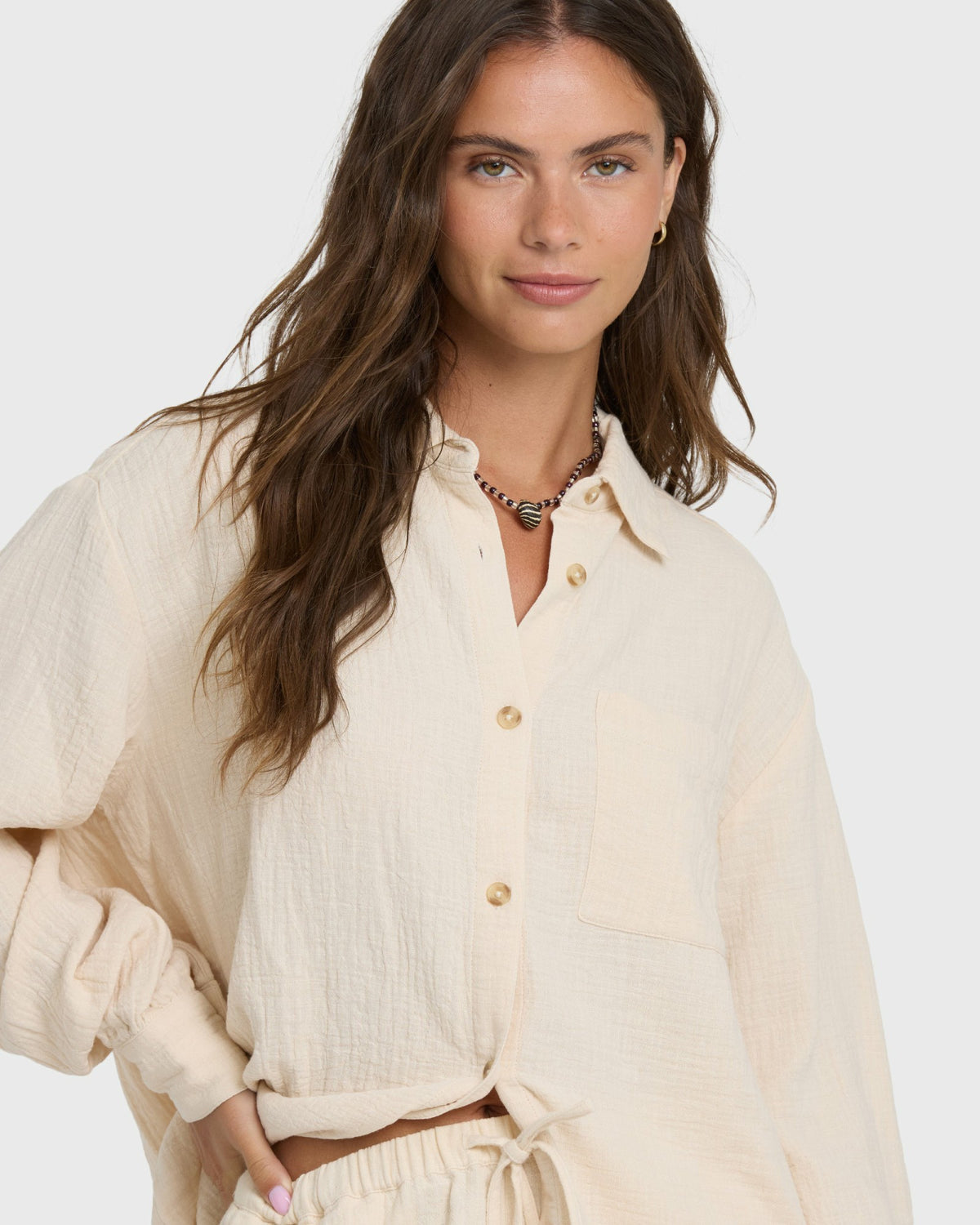Billabong Women's Wanderer Long Sleeve Woven Shirt - Dove