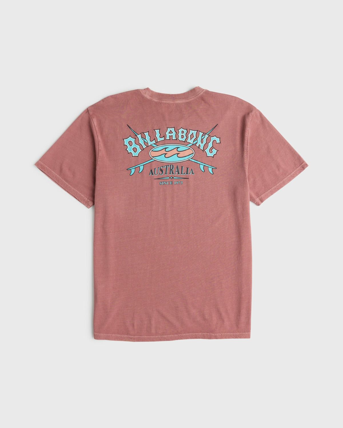 Billabong Men's Heritage Arch Wave Washed Premium Short Sleeve Cotton T-Shirt - Red Dahlia