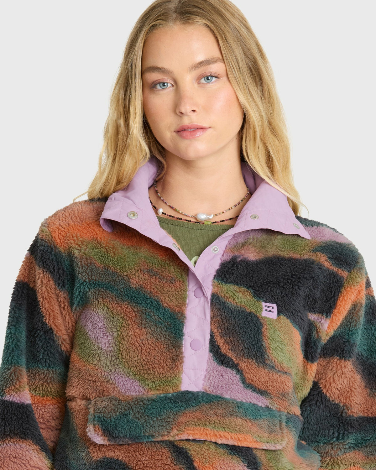 Billabong Women's Switchback Sherpa Half Snap Fleece Pullover - Black Multi