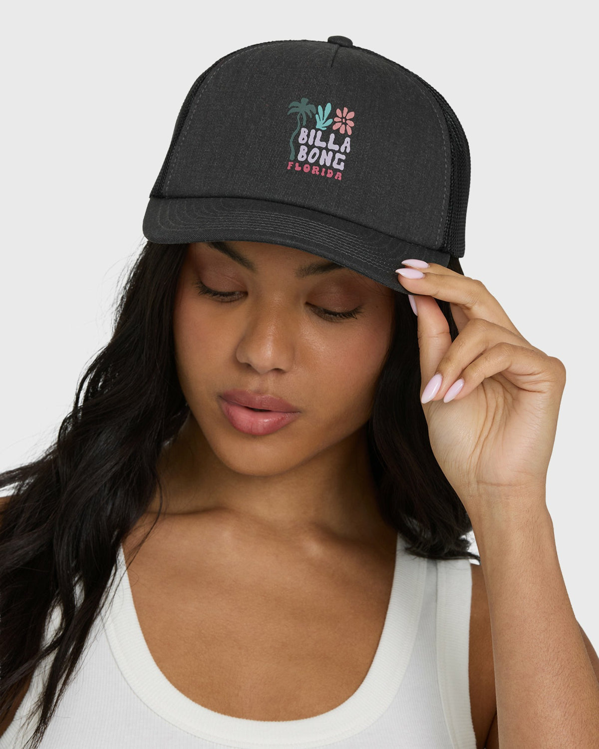 Billabong Women's Floral Block Fl Trucker Hat - Black Pebble
