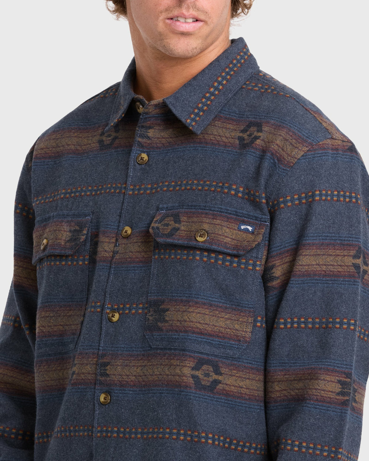 Billabong Men's Offshore Jacquard Long Sleeve Flannel Shirt - True Navy