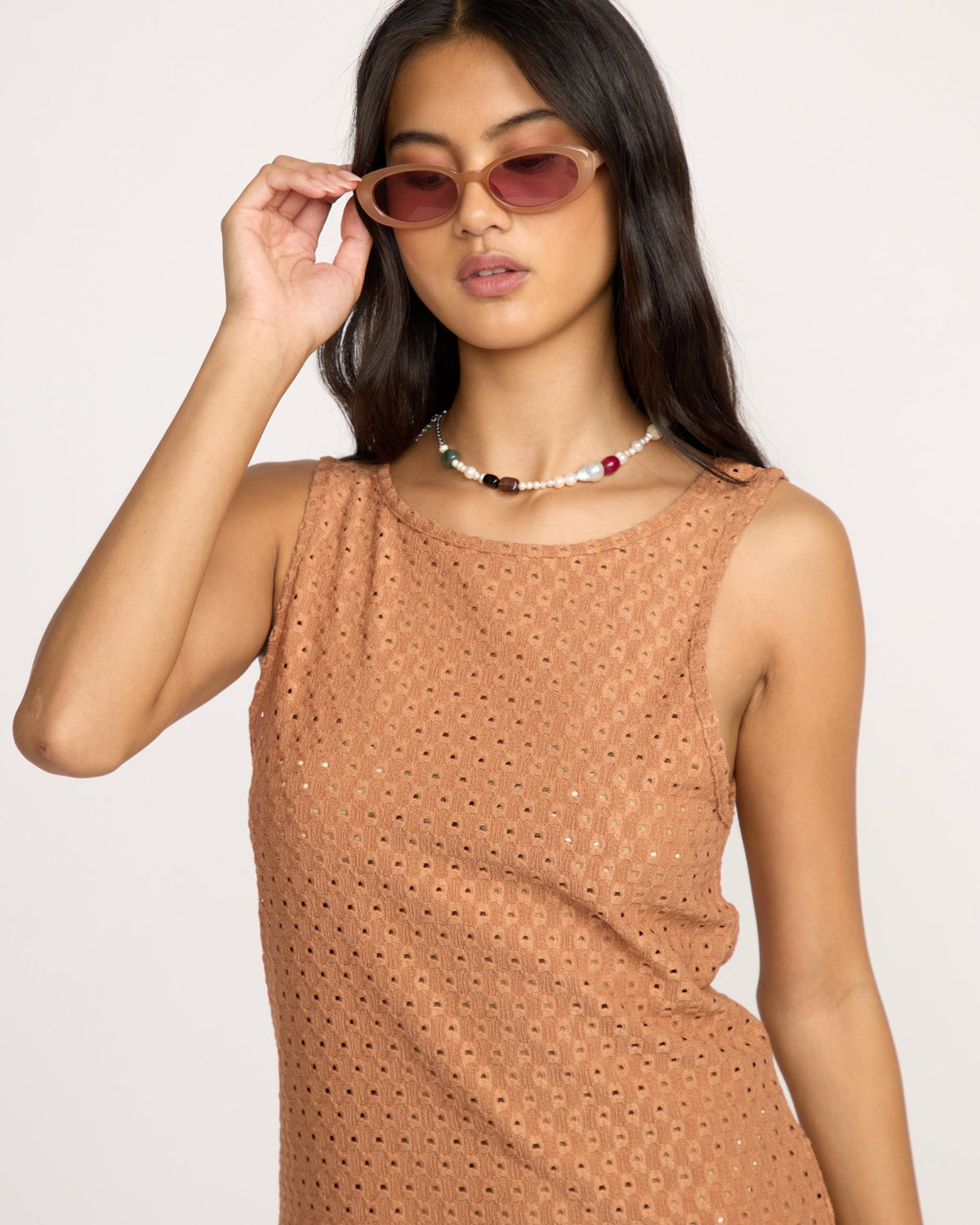 Billabong Women's Eyelet Sun Midi Dress Beach Coverup - Rose Brown