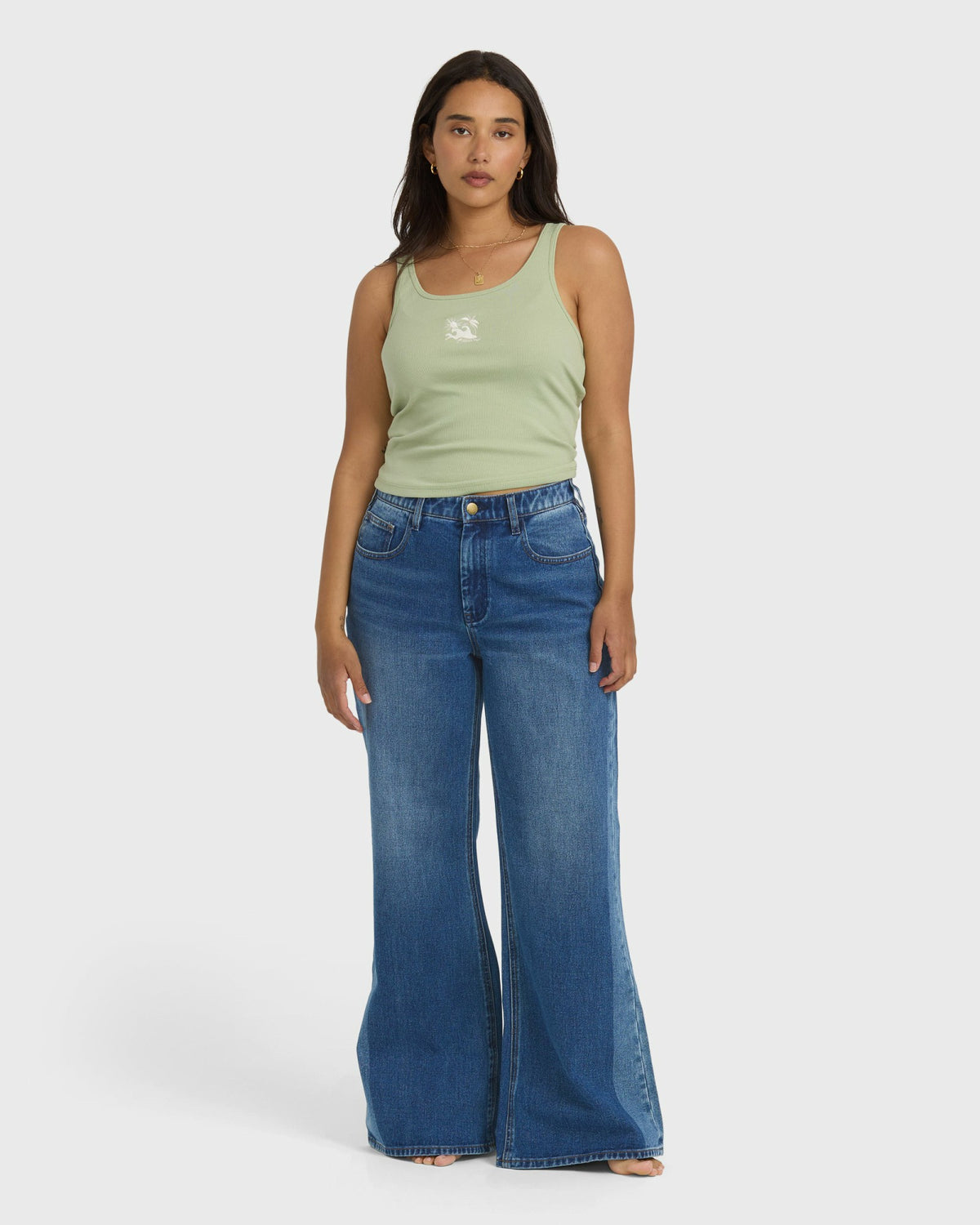 Billabong Women's Free Fall High-Waist Denim Flare Pants - Middle Broken Blue