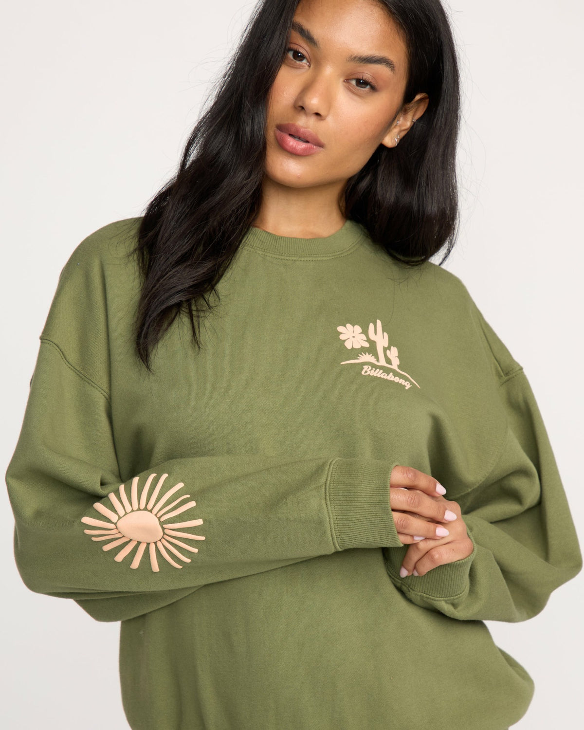 Billabong Women's Sun Wave Livin Kendal Crewneck Sweatshirt - Luv Army