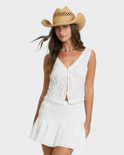 Billabong Women's Eyelet Forever Tank Top - Salt Crystal