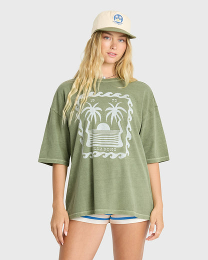Billabong Women's Wave Stamp Short Sleeve Cotton T-Shirt - Army Green