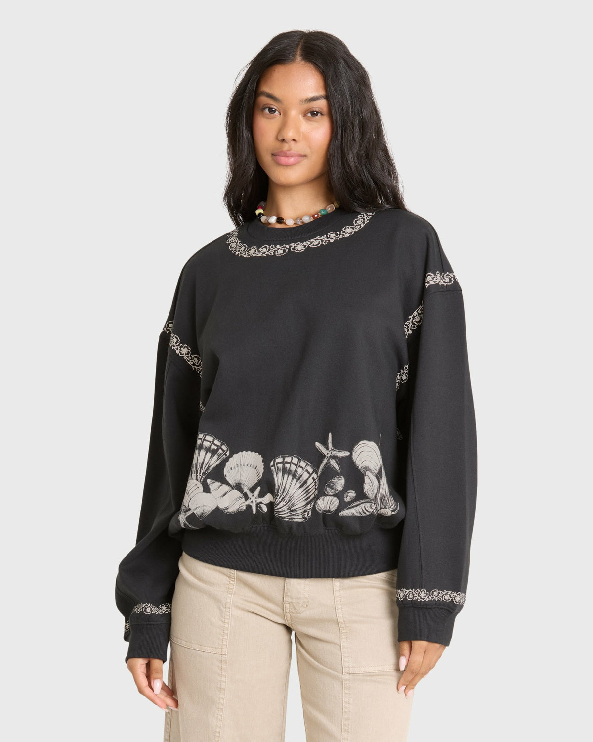 Billabong Women's Sea Treasure Kendal Crewneck Sweatshirt - Black Sands