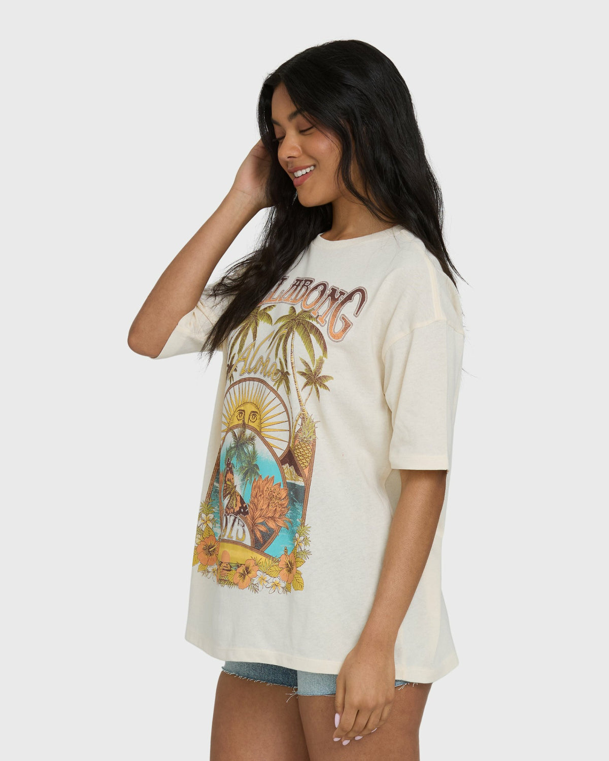 Billabong Women's Forever Dawn Short Sleeve Knit T-Shirt - White Cap
