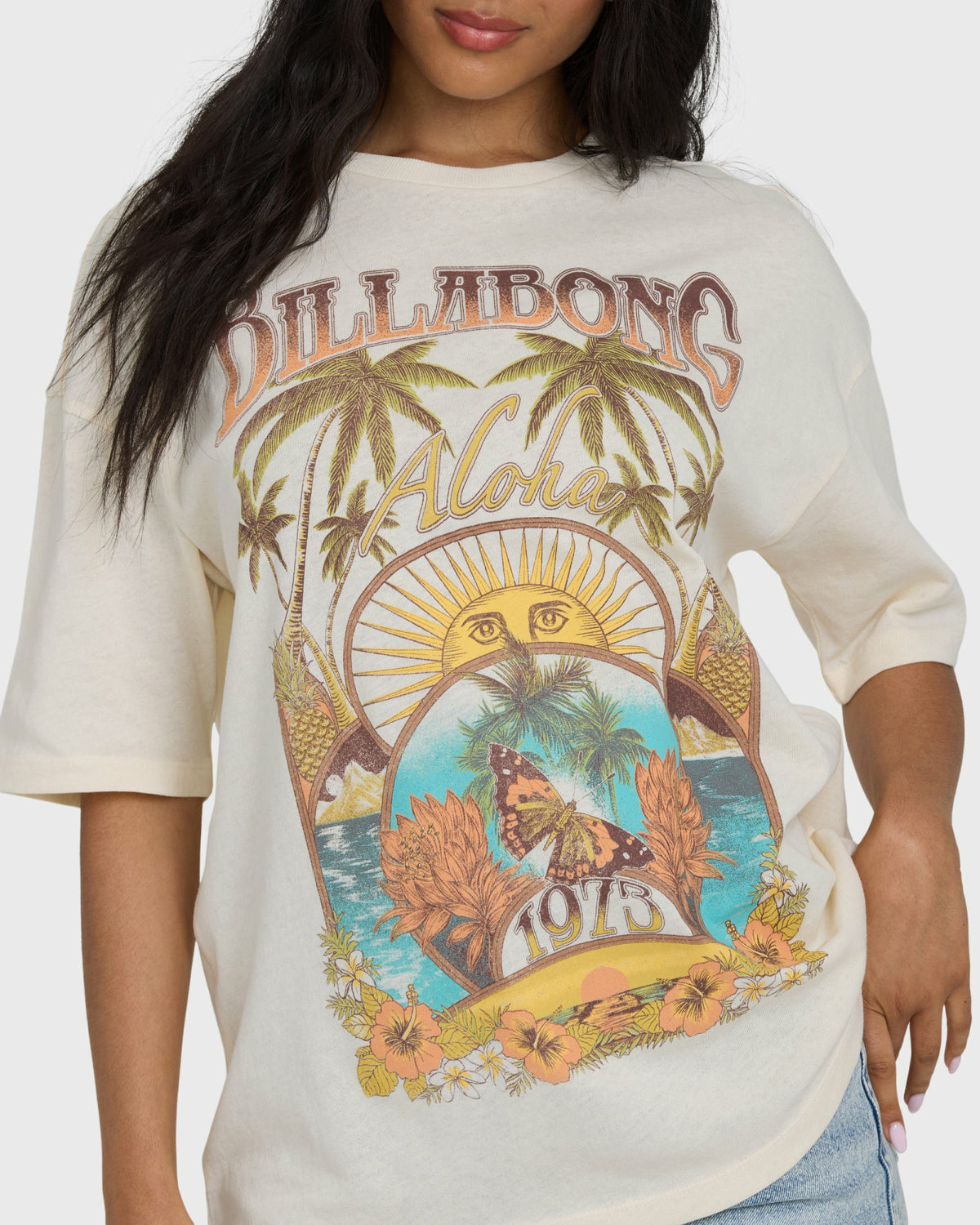Billabong Women's Forever Dawn Short Sleeve Knit T-Shirt - White Cap