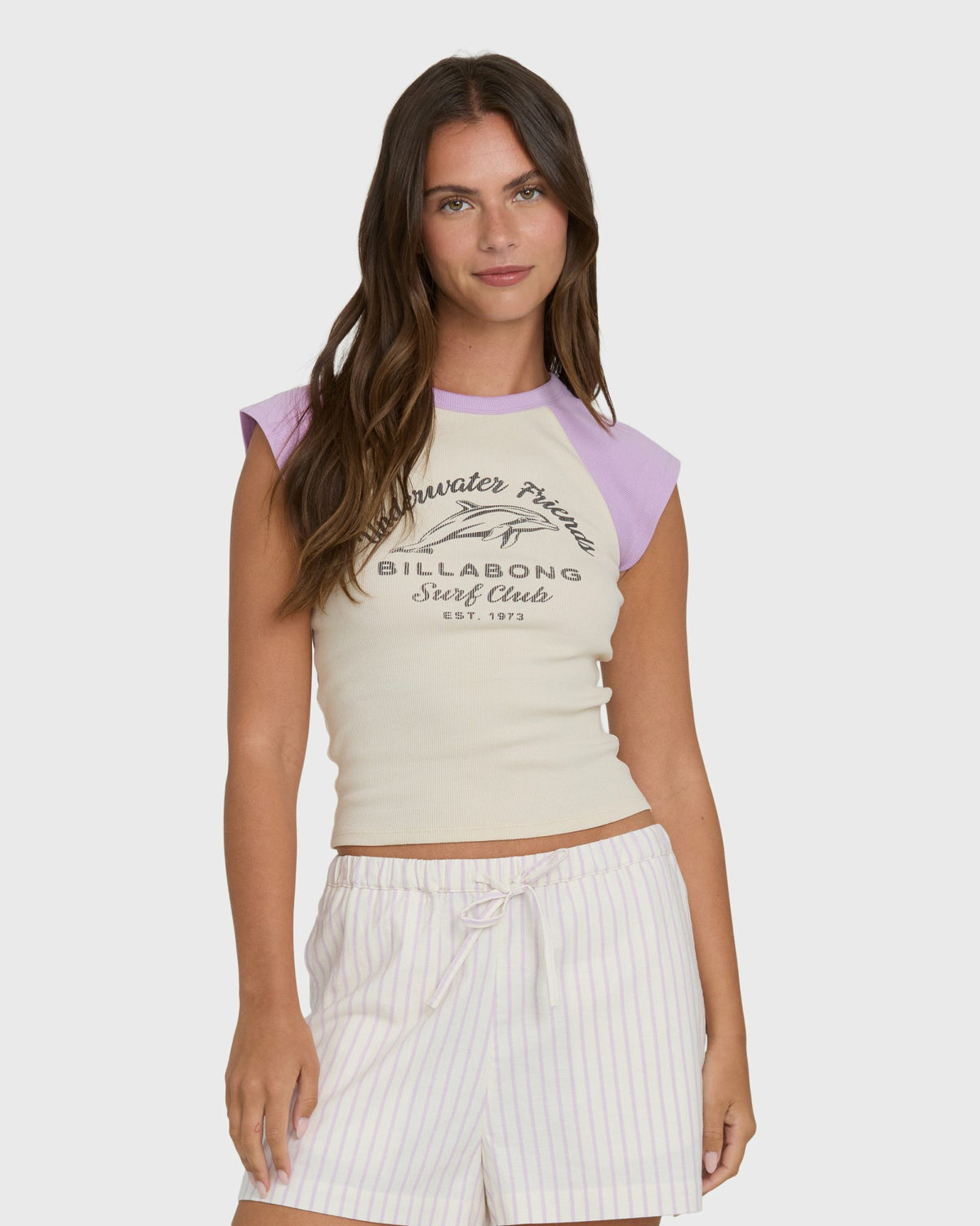 Billabong Women's Horizon Raglan Short Sleeve Knit T-Shirt - Vintage Violet