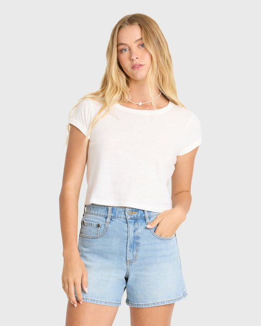 Billabong Women's Daily Tee Solid Short Sleeve Knit T-Shirt - Salt Crystal
