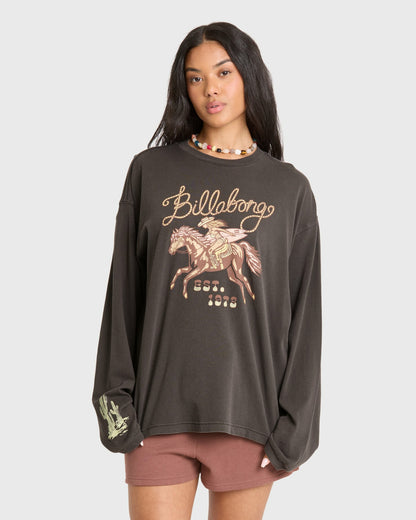 Billabong Women's Familiar Roads Long Sleeve Knit Graphic T-Shirt - Off Black