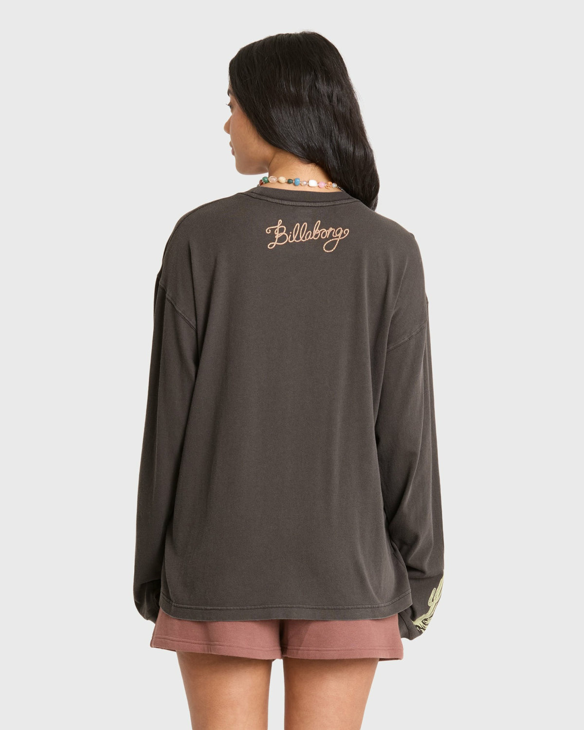 Billabong Women's Familiar Roads Long Sleeve Knit Graphic T-Shirt - Off Black