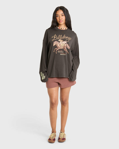Billabong Women's Familiar Roads Long Sleeve Knit Graphic T-Shirt - Off Black