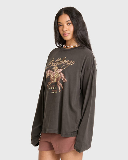 Billabong Women's Familiar Roads Long Sleeve Knit Graphic T-Shirt - Off Black