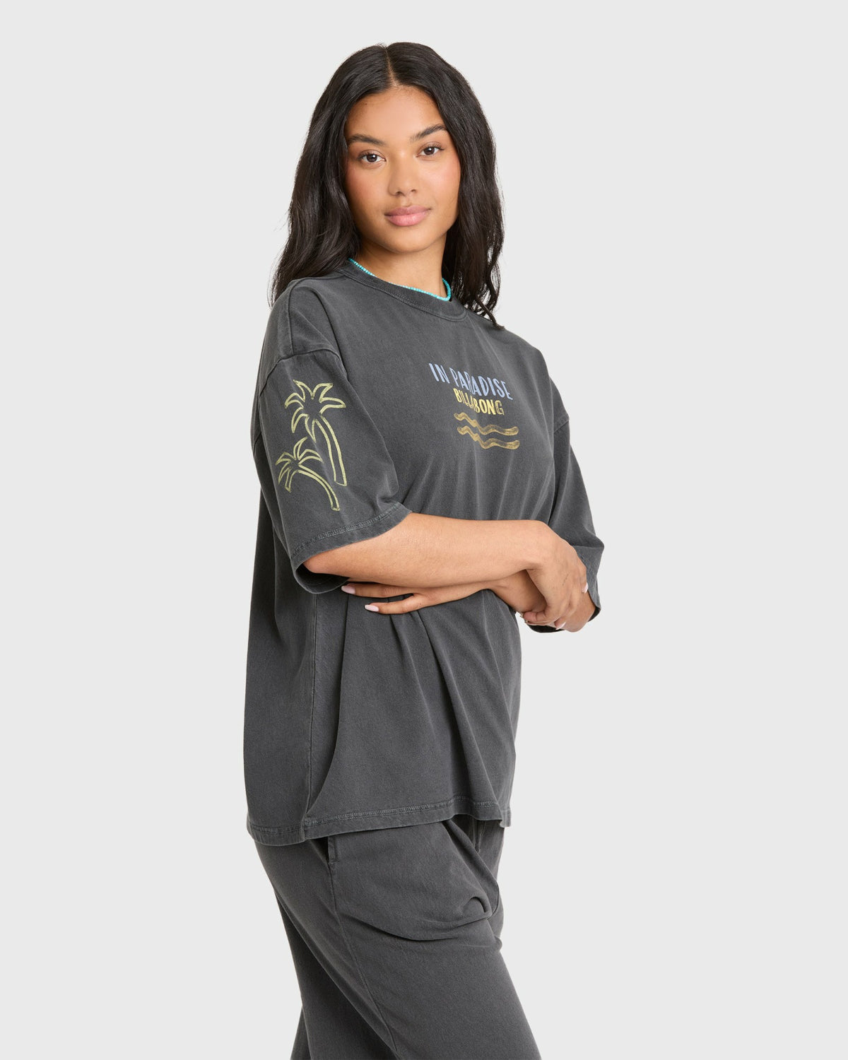 Billabong Women's Paradise 73 Short Sleeve Cotton T-Shirt - Black Sands