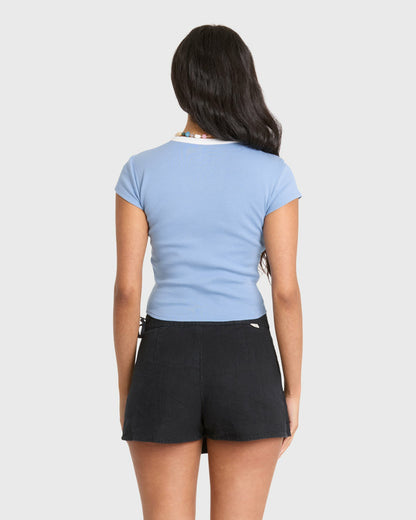 Billabong Women's Sand Drifter Short Sleeve Cotton T-Shirt - Blue Horizon