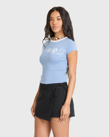 Billabong Women's Sand Drifter Short Sleeve Cotton T-Shirt - Blue Horizon