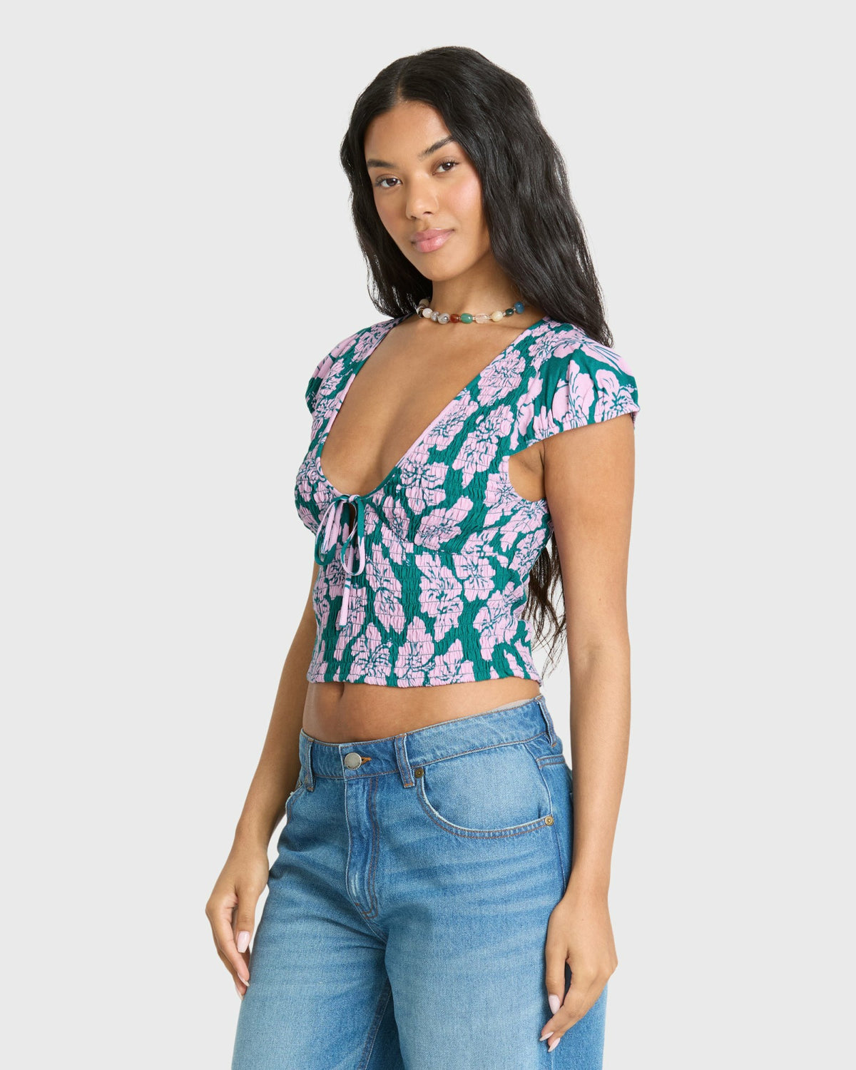 Billabong Women's Crush On You Short Sleeve Crepe Shirt - Deep Lagoon