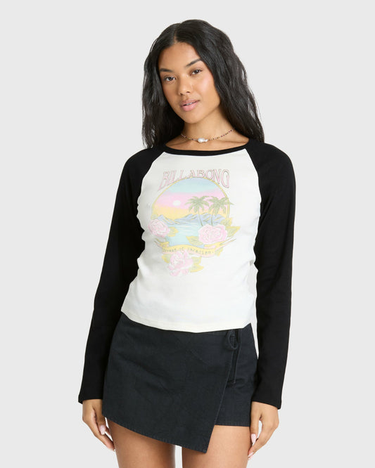 Billabong Women's Paradise Dream Cotton Long Sleeve Raglan T-Shirt - Black Sands