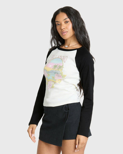 Billabong Women's Paradise Dream Cotton Long Sleeve Raglan T-Shirt - Black Sands
