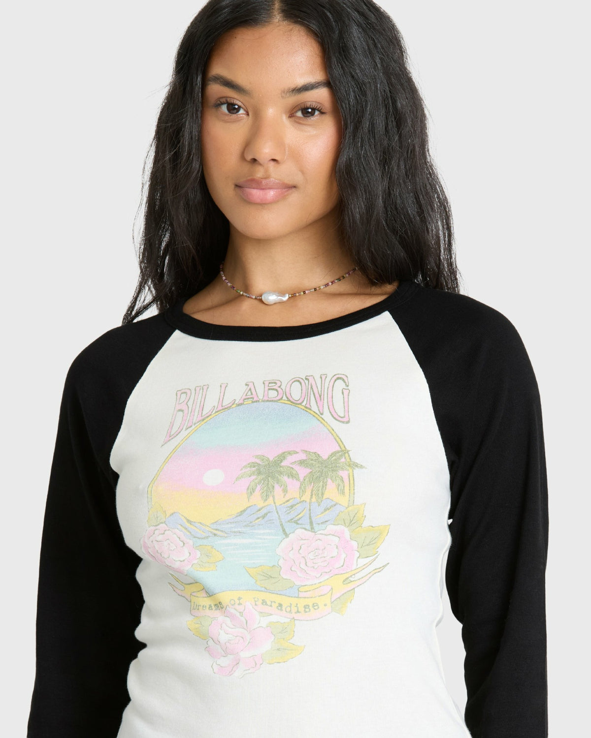 Billabong Women's Paradise Dream Cotton Long Sleeve Raglan T-Shirt - Black Sands