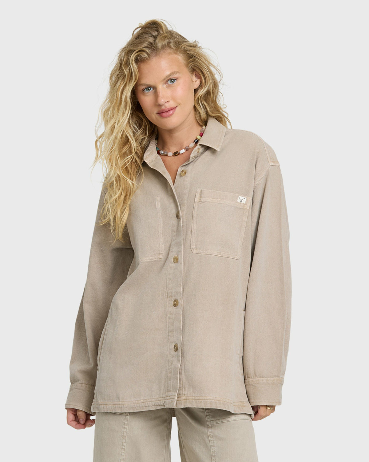 Billabong Women's Washed Ashore 2 Long Sleeve Woven Overshirt - Cobblestone