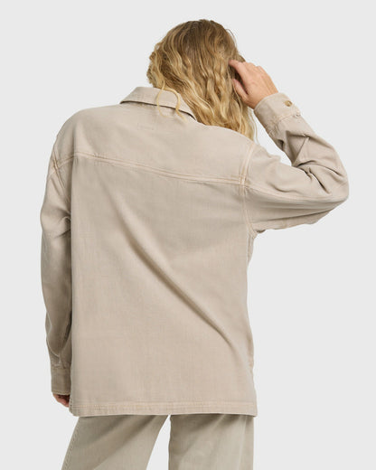 Billabong Women's Washed Ashore 2 Long Sleeve Woven Overshirt - Cobblestone
