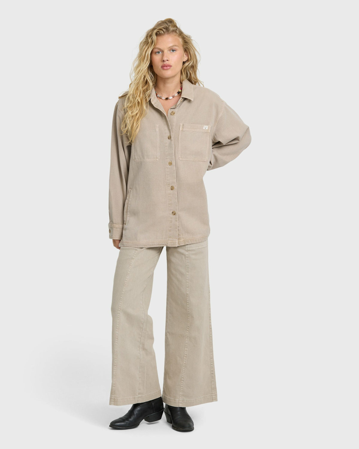 Billabong Women's Washed Ashore 2 Long Sleeve Woven Overshirt - Cobblestone