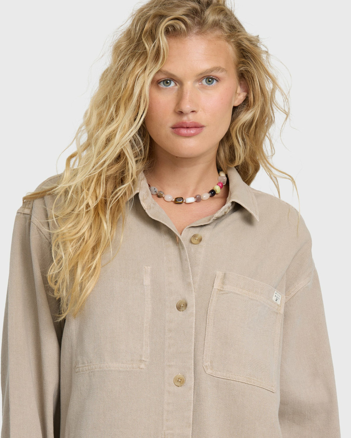 Billabong Women's Washed Ashore 2 Long Sleeve Woven Overshirt - Cobblestone