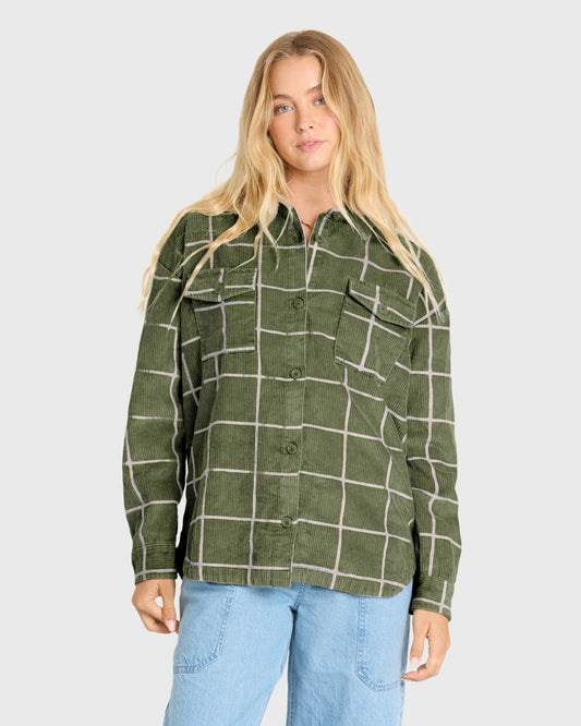 Billabong Women's Fadeaway Long Sleeve Corduroy Shacket - Canteen