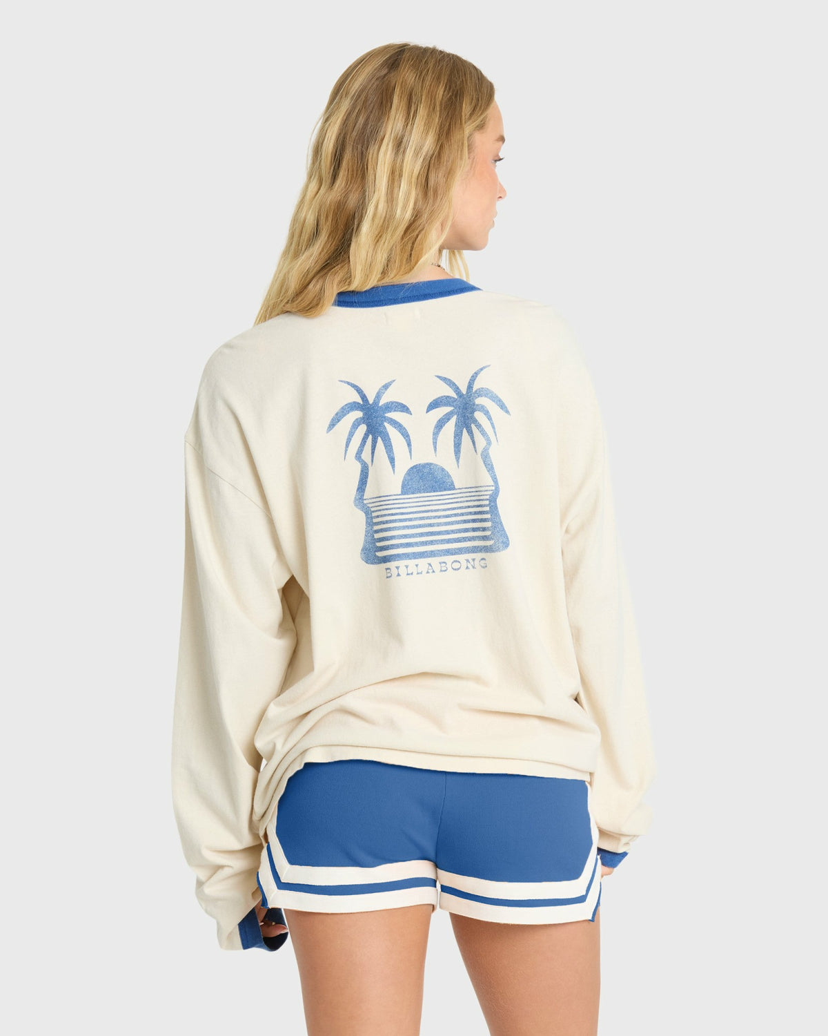 Billabong Women's Le Love Surf Ringer Long Sleeve Cotton T-Shirt - White Cap