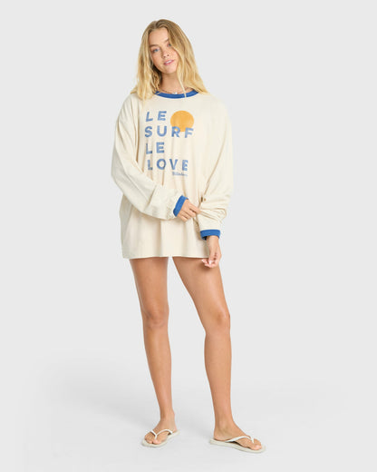 Billabong Women's Le Love Surf Ringer Long Sleeve Cotton T-Shirt - White Cap