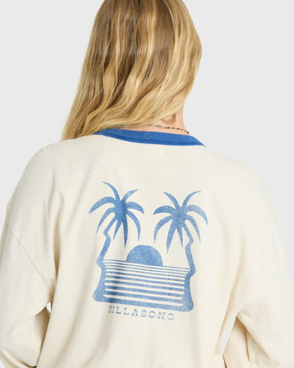 Billabong Women's Le Love Surf Ringer Long Sleeve Cotton T-Shirt - White Cap