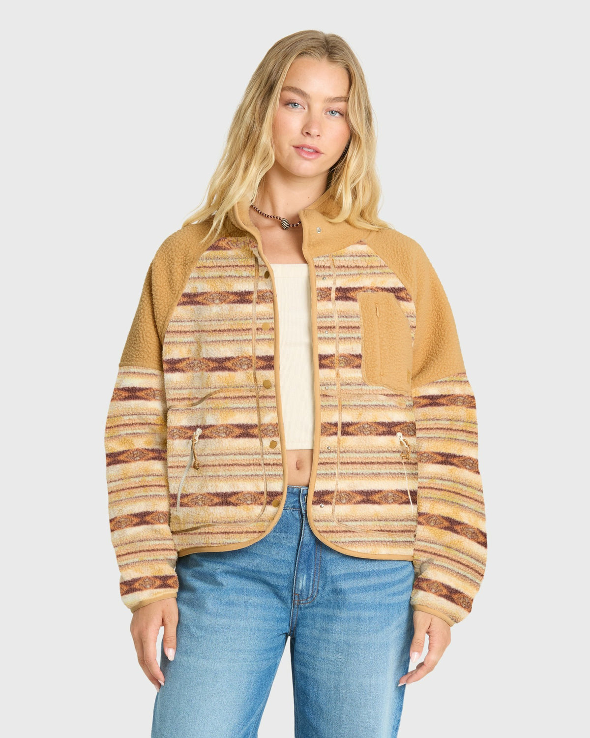 Billabong Women's Popoyo Sherpa Full Zip Fleece Jacket - Curry