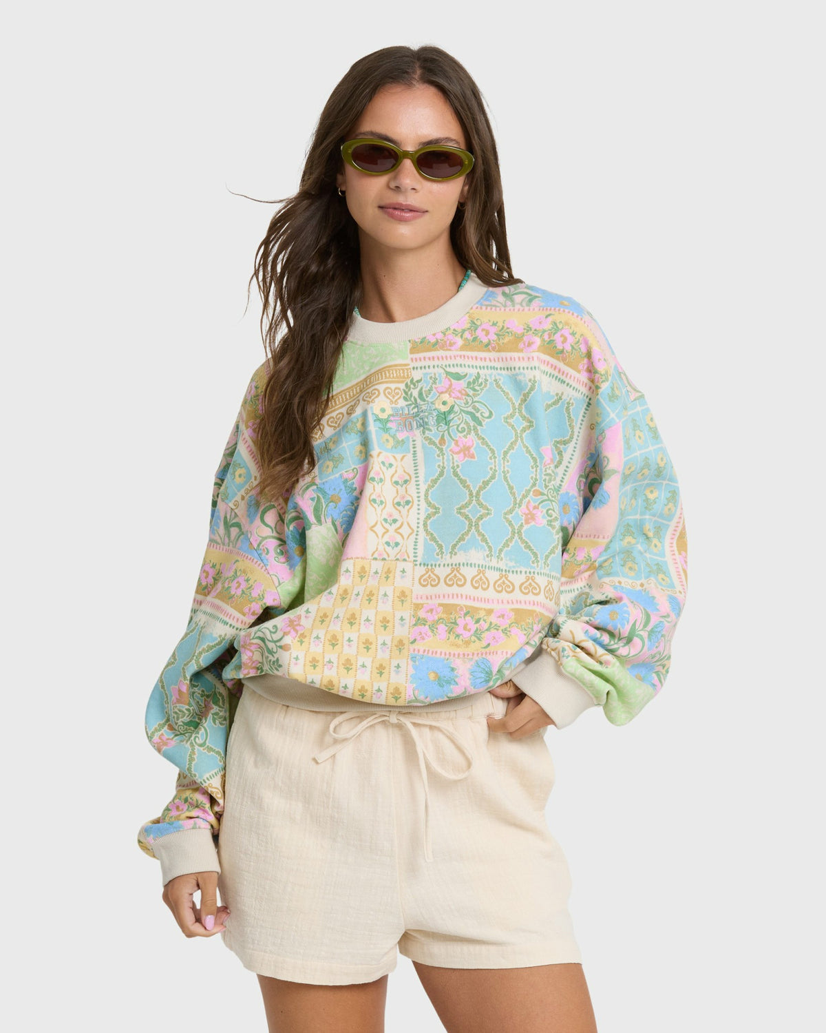 Billabong Women's Love Crush Kendal Crewneck Sweatshirt - White Multi