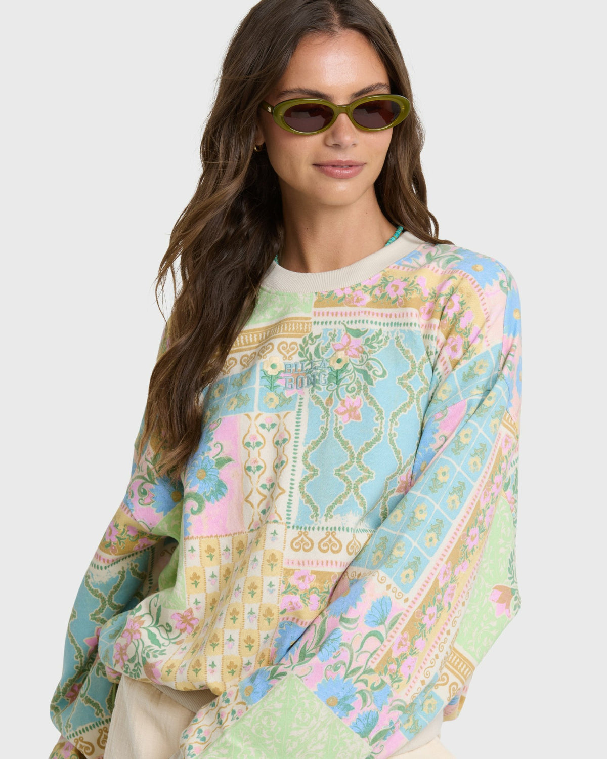 Billabong Women's Love Crush Kendal Crewneck Sweatshirt - White Multi
