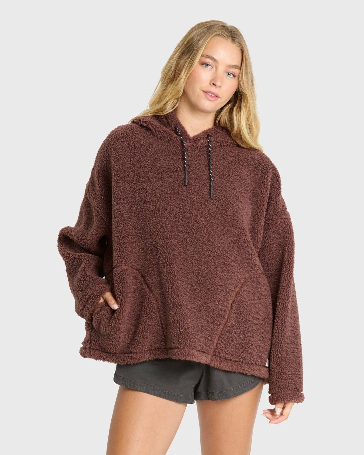 Billabong Women's Time Out Sherpa Fleece Pullover Hoodie - Espresso