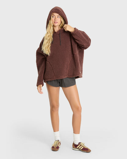 Billabong Women's Time Out Sherpa Fleece Pullover Hoodie - Espresso