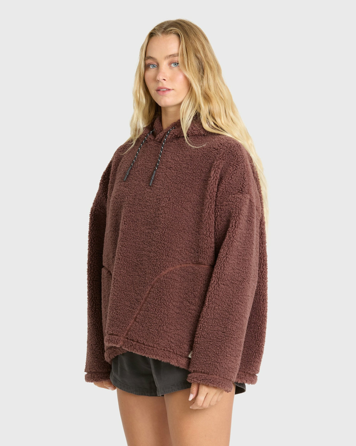Billabong Women's Time Out Sherpa Fleece Pullover Hoodie - Espresso