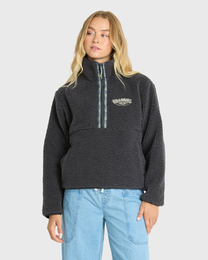 Billabong Women's Horizon Sherpa Mock Neck Half Zip Sweatshirt - Black Sands