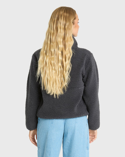 Billabong Women's Horizon Sherpa Mock Neck Half Zip Sweatshirt - Black Sands