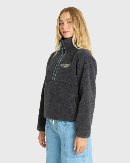 Billabong Women's Horizon Sherpa Mock Neck Half Zip Sweatshirt - Black Sands