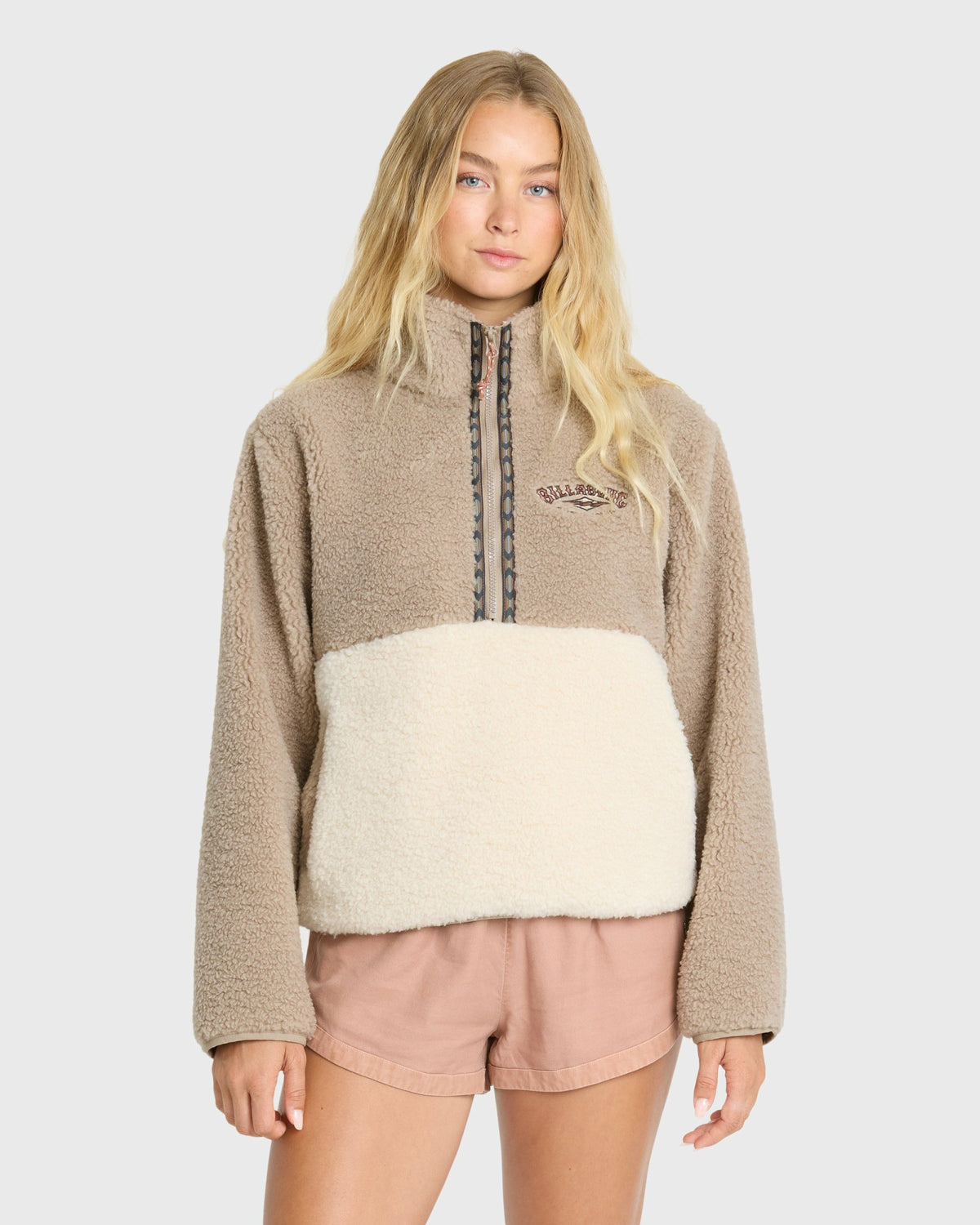 Billabong Women's Horizon Sherpa Mock Neck Half Zip Sweatshirt - Cobblestone