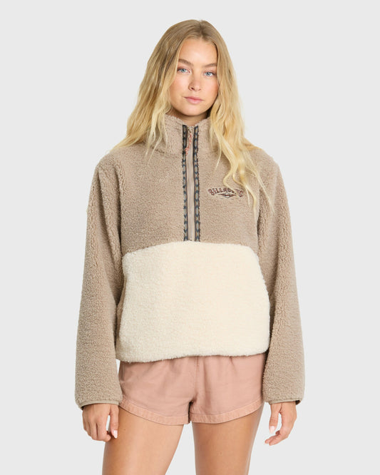 Billabong Women's Horizon Sherpa Mock Neck Half Zip Sweatshirt - Cobblestone