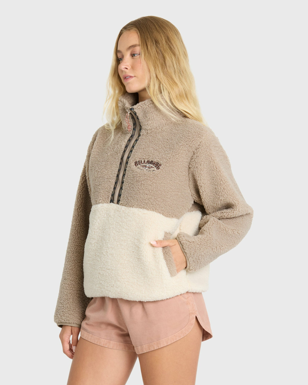 Billabong Women's Horizon Sherpa Mock Neck Half Zip Sweatshirt - Cobblestone